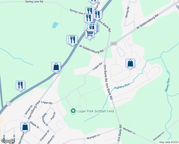 map of restaurants, bars, coffee shops, grocery stores, and more near 155 Logan Road in Dillsburg