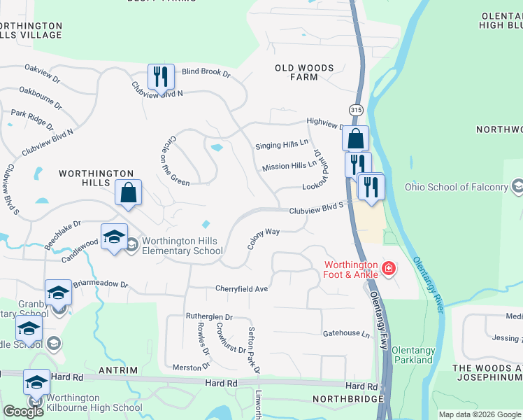 map of restaurants, bars, coffee shops, grocery stores, and more near 896 Clubview Boulevard South in Columbus