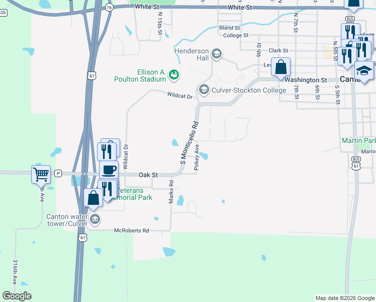 map of restaurants, bars, coffee shops, grocery stores, and more near 701-707 South Monticello Road in Canton