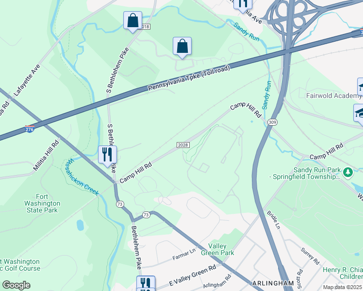 map of restaurants, bars, coffee shops, grocery stores, and more near 7050 Camp Hill Road in Fort Washington