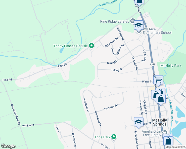 map of restaurants, bars, coffee shops, grocery stores, and more near 204 Sunset Drive in Mount Holly Springs