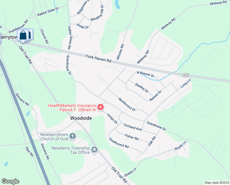 map of restaurants, bars, coffee shops, grocery stores, and more near 25 Northcrest Drive in York Haven