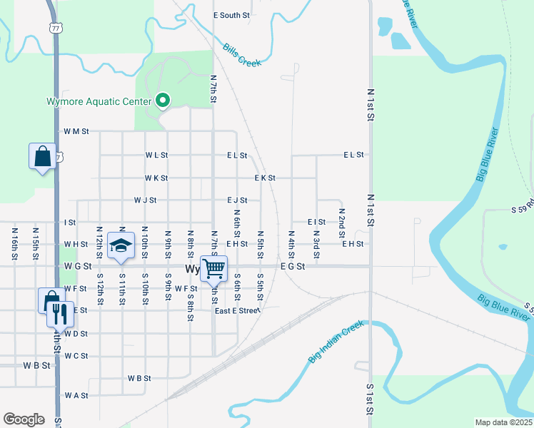 map of restaurants, bars, coffee shops, grocery stores, and more near 318 North 5th Street in Wymore