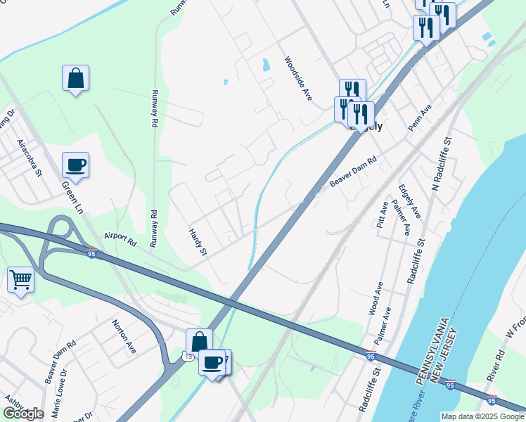 map of restaurants, bars, coffee shops, grocery stores, and more near Main Street in Levittown