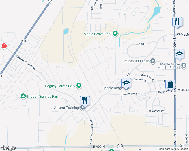 map of restaurants, bars, coffee shops, grocery stores, and more near 545 South Chamberlain Street in Mapleton