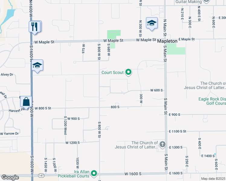 map of restaurants, bars, coffee shops, grocery stores, and more near 678 West 600 South in Mapleton