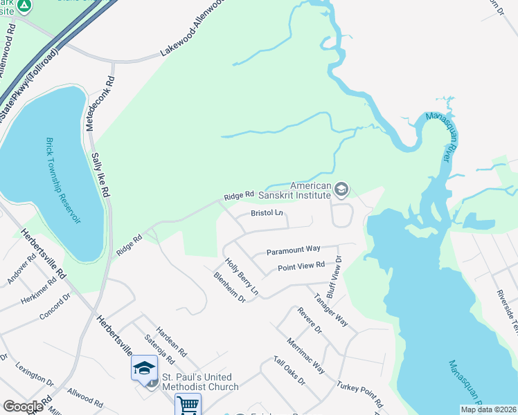 map of restaurants, bars, coffee shops, grocery stores, and more near 810 Bristol Lane in Brick Township