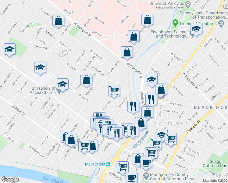 map of restaurants, bars, coffee shops, grocery stores, and more near 826 Haws Avenue in Norristown