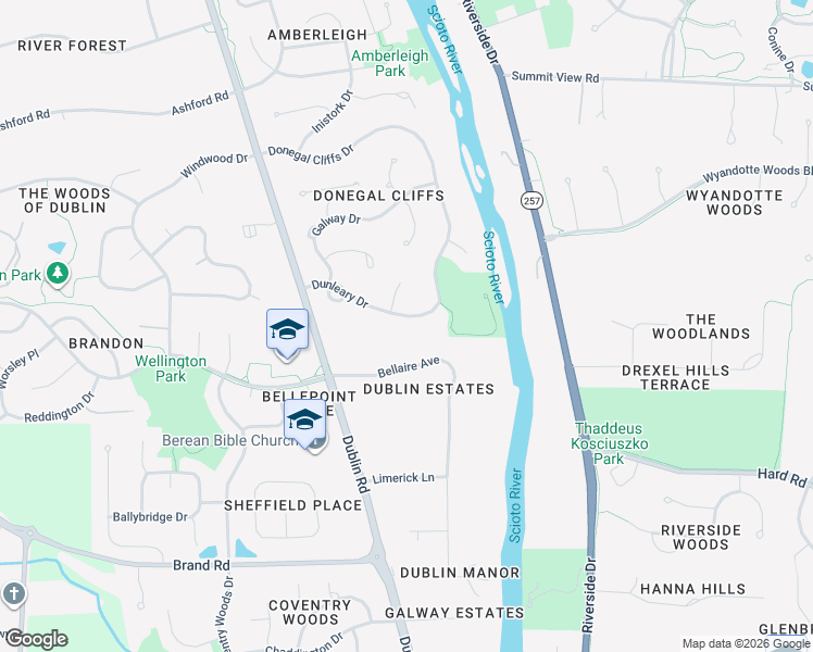 map of restaurants, bars, coffee shops, grocery stores, and more near 4498 Dunleary Drive in Dublin