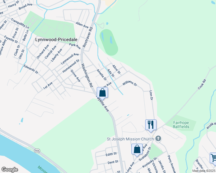 map of restaurants, bars, coffee shops, grocery stores, and more near 115 Vernon Avenue in Belle Vernon