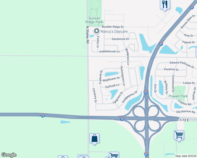 map of restaurants, bars, coffee shops, grocery stores, and more near 902 Trailway Drive in Champaign
