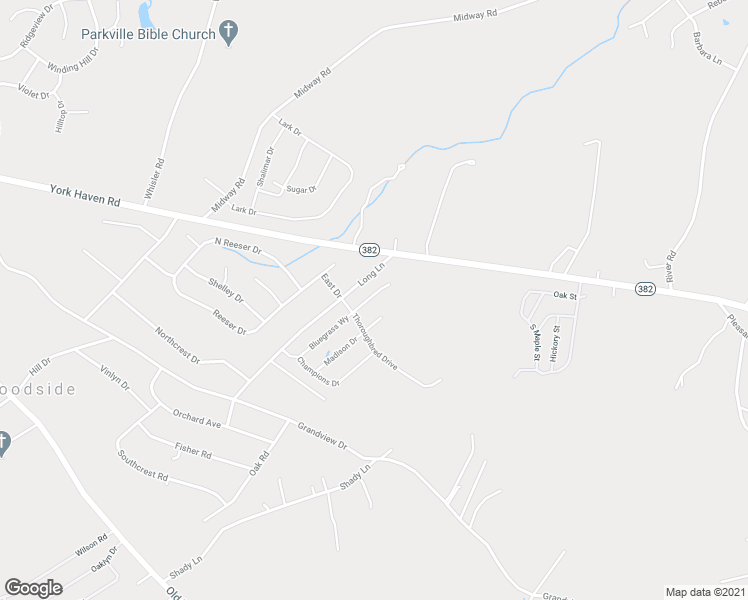 map of restaurants, bars, coffee shops, grocery stores, and more near 20 Bluegrass Way in York Haven