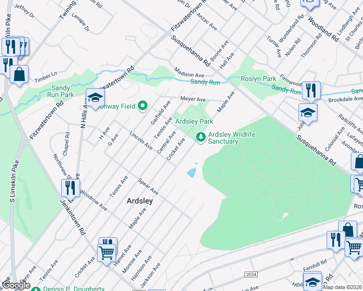 map of restaurants, bars, coffee shops, grocery stores, and more near 939 Cricket Avenue in Glenside