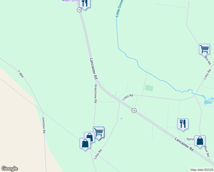 map of restaurants, bars, coffee shops, grocery stores, and more near 1761 Lancaster Road in Manheim