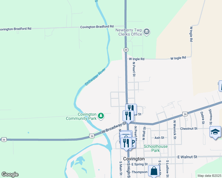 map of restaurants, bars, coffee shops, grocery stores, and more near 126 West Park Street in Covington