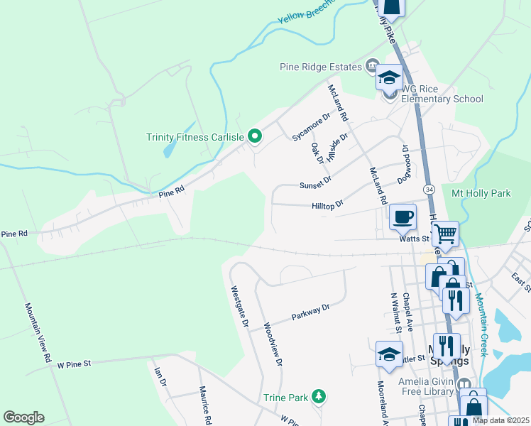 map of restaurants, bars, coffee shops, grocery stores, and more near 204 Sunset Drive in Mount Holly Springs