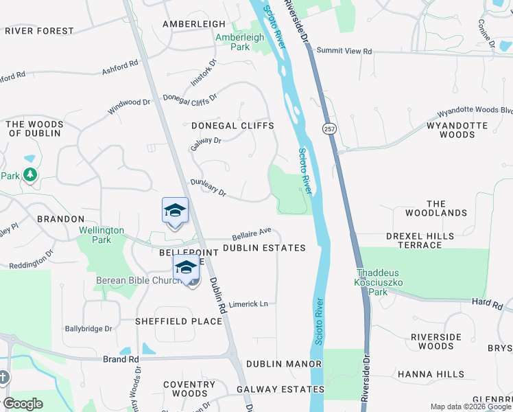 map of restaurants, bars, coffee shops, grocery stores, and more near 4498 Dunleary Drive in Dublin