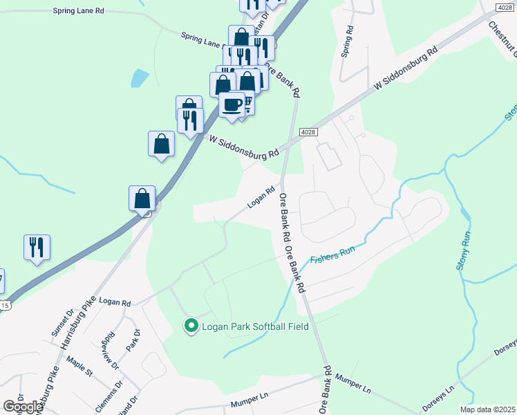 map of restaurants, bars, coffee shops, grocery stores, and more near 168 Logan Rd in Dillsburg