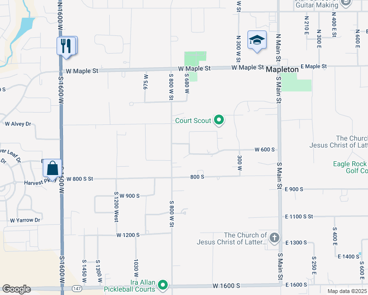 map of restaurants, bars, coffee shops, grocery stores, and more near 678 West 600 South in Mapleton
