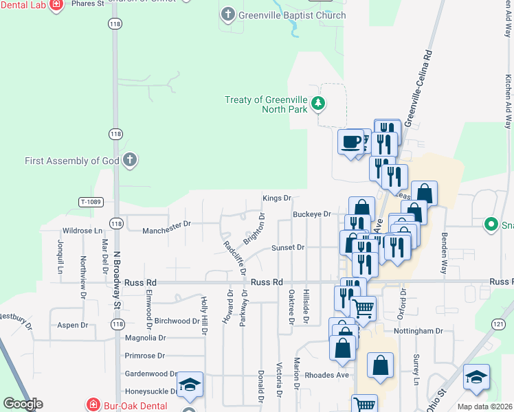 map of restaurants, bars, coffee shops, grocery stores, and more near 922 Stratford Dr in Greenville