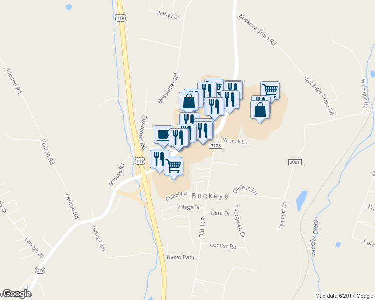map of restaurants, bars, coffee shops, grocery stores, and more near 110 Crossroads Plaza in Mount Pleasant
