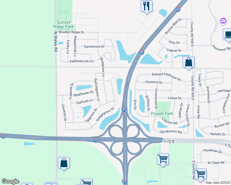 map of restaurants, bars, coffee shops, grocery stores, and more near 812 Sedgegrass Dr in Champaign