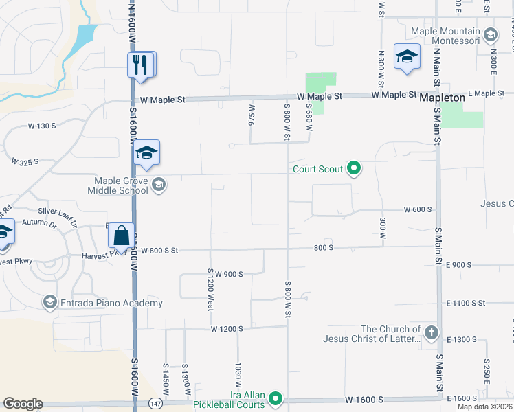 map of restaurants, bars, coffee shops, grocery stores, and more near 573 South 975 West in Mapleton