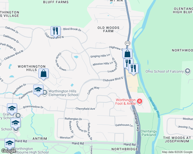map of restaurants, bars, coffee shops, grocery stores, and more near 896 Clubview Boulevard South in Columbus