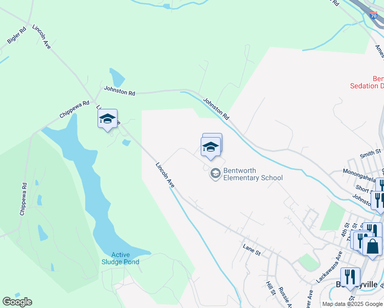 map of restaurants, bars, coffee shops, grocery stores, and more near 100 Bearcat Drive in Bentleyville