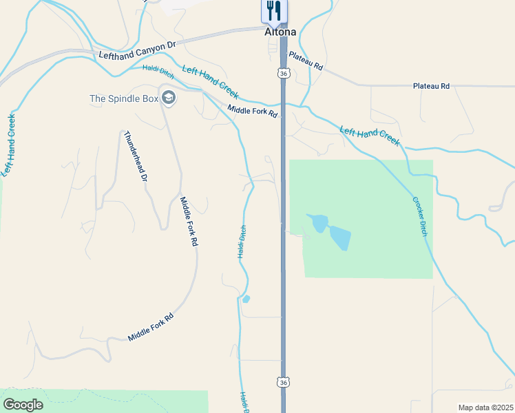 map of restaurants, bars, coffee shops, grocery stores, and more near Front Range Road in Boulder