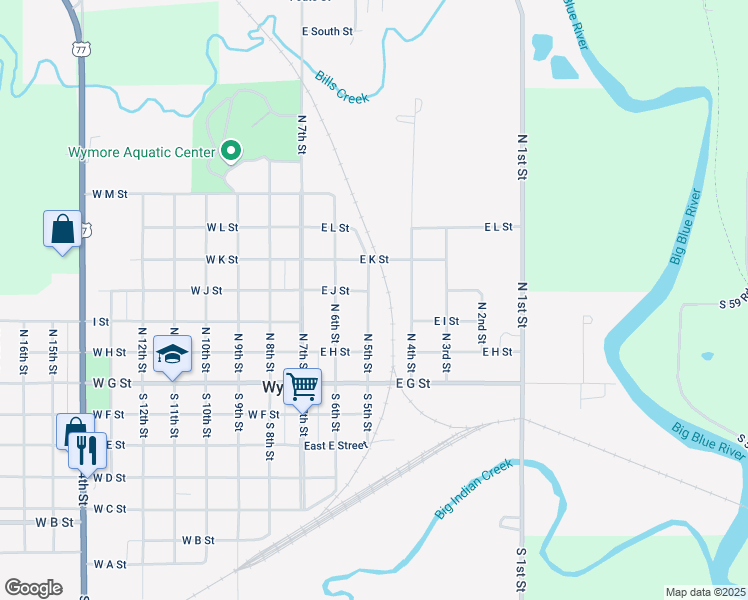 map of restaurants, bars, coffee shops, grocery stores, and more near 318 North 5th Street in Wymore