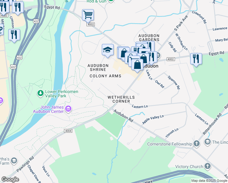 map of restaurants, bars, coffee shops, grocery stores, and more near 2801 Leon Avenue in Eagleville