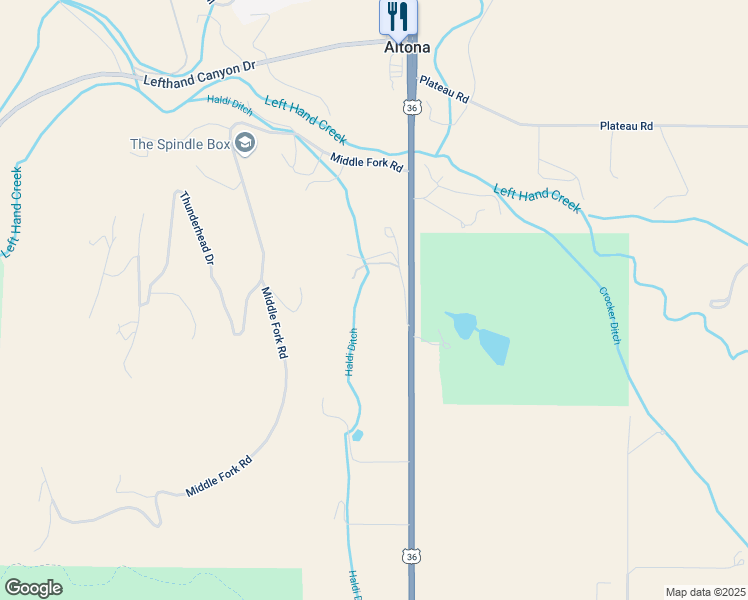 map of restaurants, bars, coffee shops, grocery stores, and more near Front Range Road in Boulder
