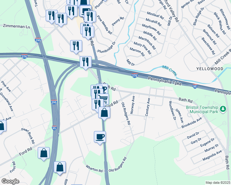 map of restaurants, bars, coffee shops, grocery stores, and more near 3213 Bath Road in Bristol