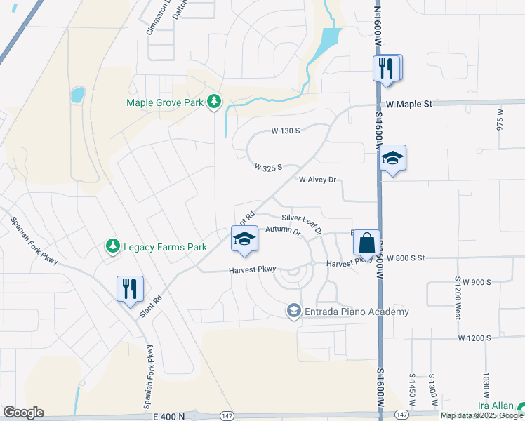 map of restaurants, bars, coffee shops, grocery stores, and more near 2216 Silver Leaf Drive in Mapleton