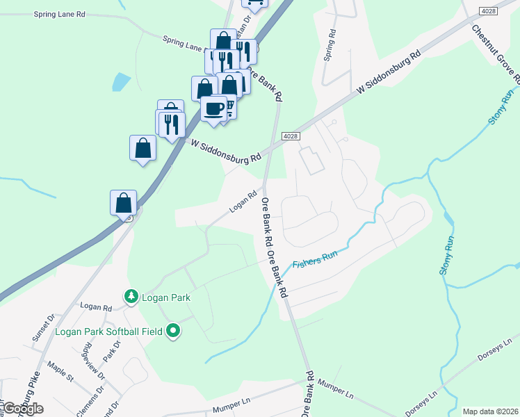 map of restaurants, bars, coffee shops, grocery stores, and more near 130 Ore Bank Road in Dillsburg