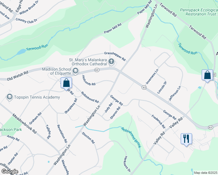 map of restaurants, bars, coffee shops, grocery stores, and more near 2014 Washington Lane in Meadowbrook