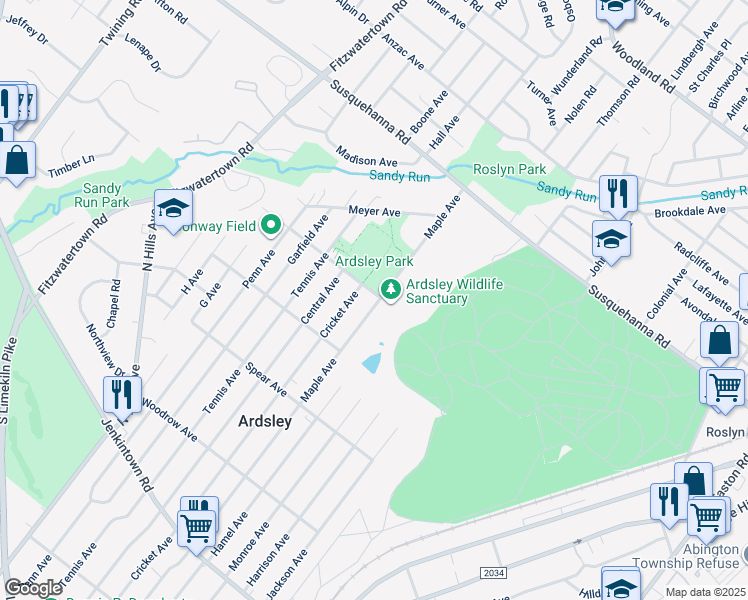 map of restaurants, bars, coffee shops, grocery stores, and more near 2802 Jefferson Avenue in Glenside