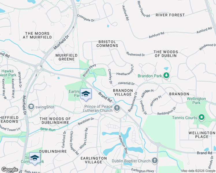 map of restaurants, bars, coffee shops, grocery stores, and more near 7695 Crawley Drive in Dublin