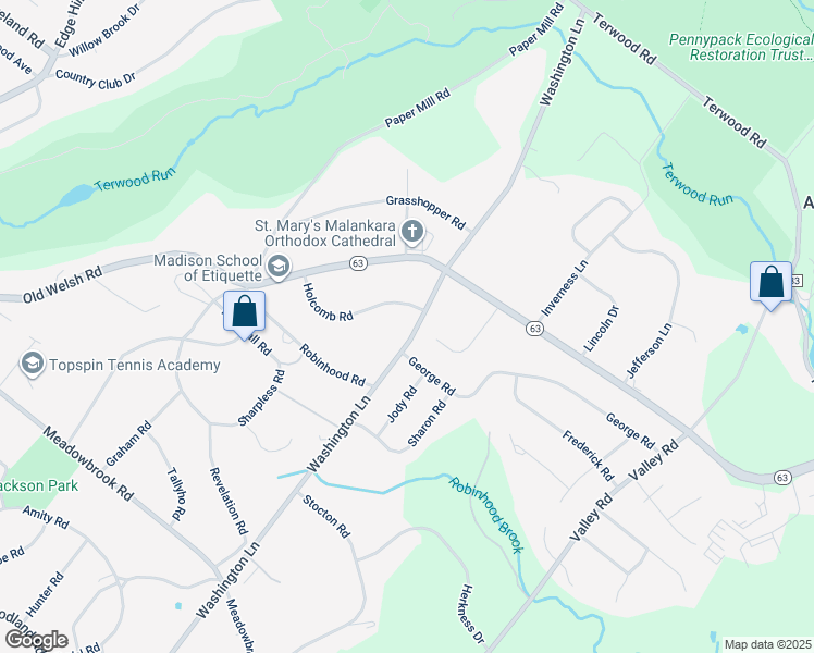 map of restaurants, bars, coffee shops, grocery stores, and more near 2014 Washington Lane in Meadowbrook