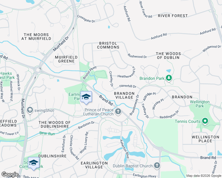 map of restaurants, bars, coffee shops, grocery stores, and more near 7695 Crawley Drive in Dublin