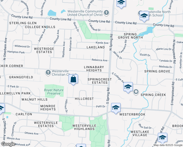 map of restaurants, bars, coffee shops, grocery stores, and more near 709 East College Avenue in Westerville