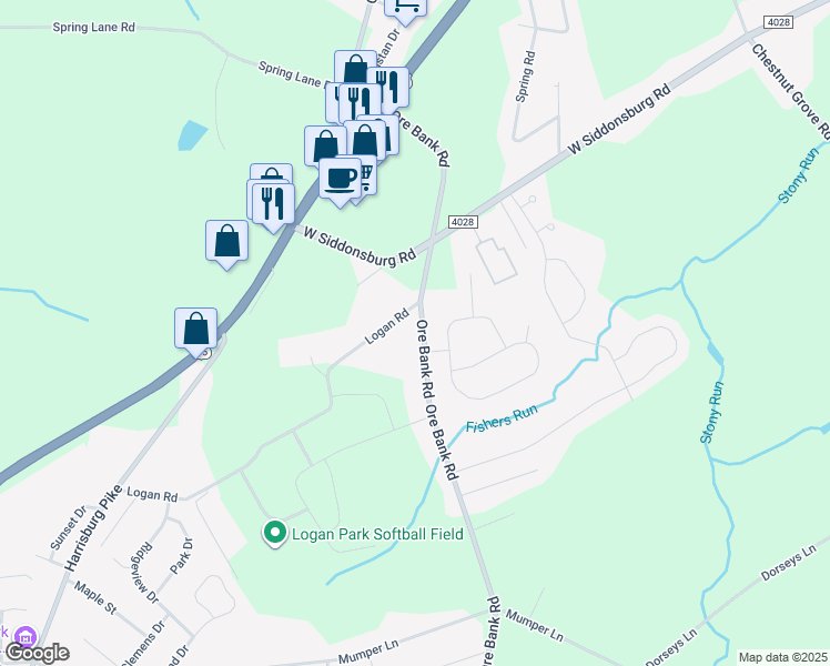 map of restaurants, bars, coffee shops, grocery stores, and more near 130 Ore Bank Road in Dillsburg