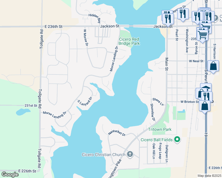 map of restaurants, bars, coffee shops, grocery stores, and more near 721 Pleasant Point Circle in Cicero