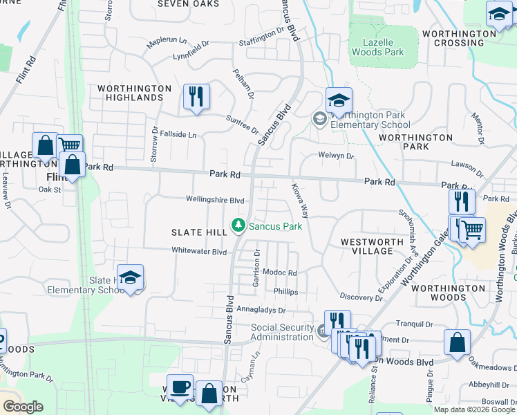 map of restaurants, bars, coffee shops, grocery stores, and more near 867 Upholland Lane in Columbus