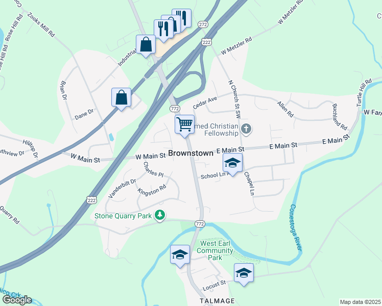 map of restaurants, bars, coffee shops, grocery stores, and more near in Brownstown