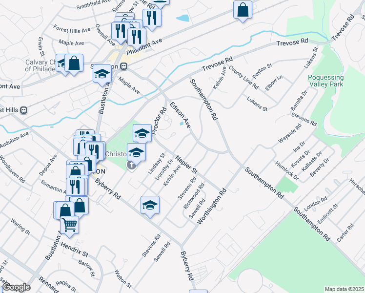 map of restaurants, bars, coffee shops, grocery stores, and more near 13431 Lindsay Street in Philadelphia