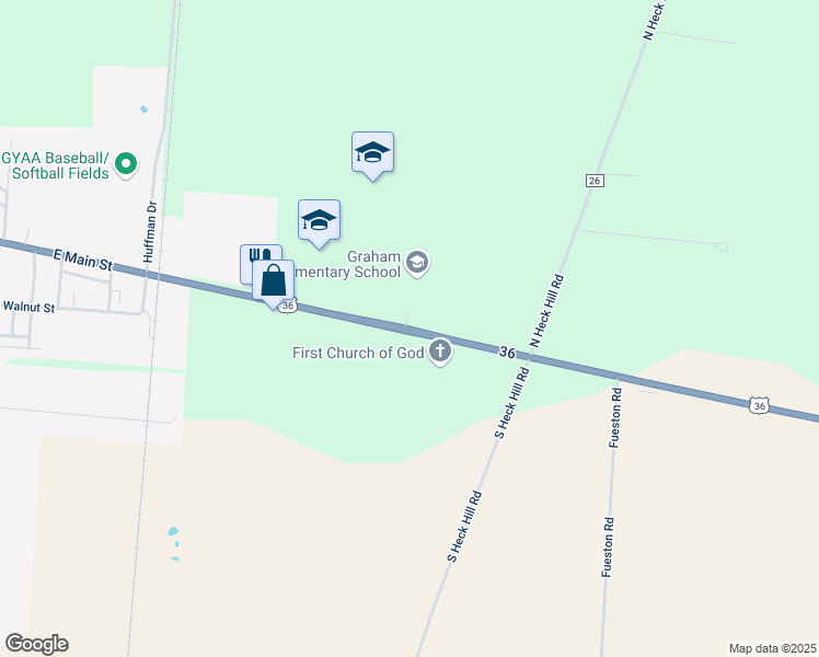 map of restaurants, bars, coffee shops, grocery stores, and more near 9464 U.S. 36 in Saint Paris