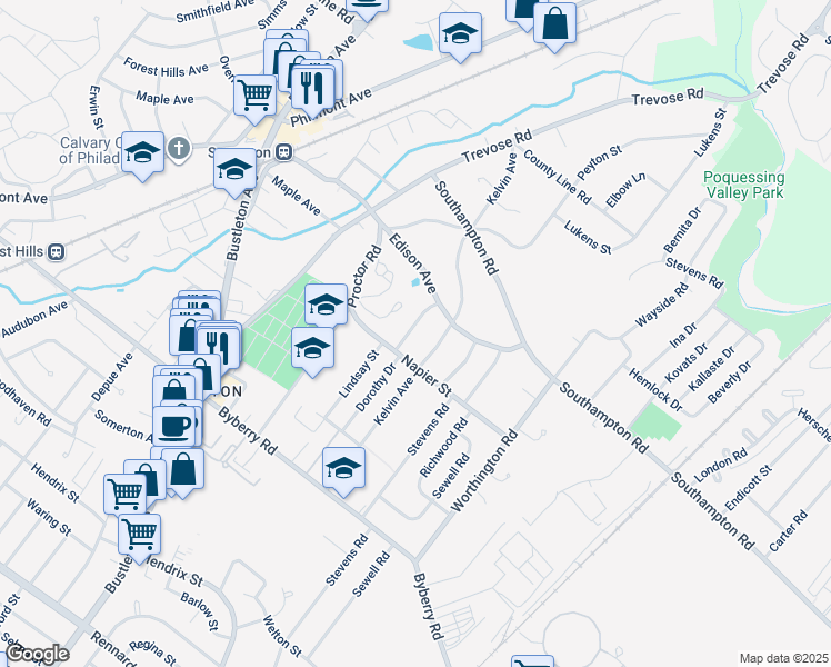 map of restaurants, bars, coffee shops, grocery stores, and more near 13431 Lindsay Street in Philadelphia