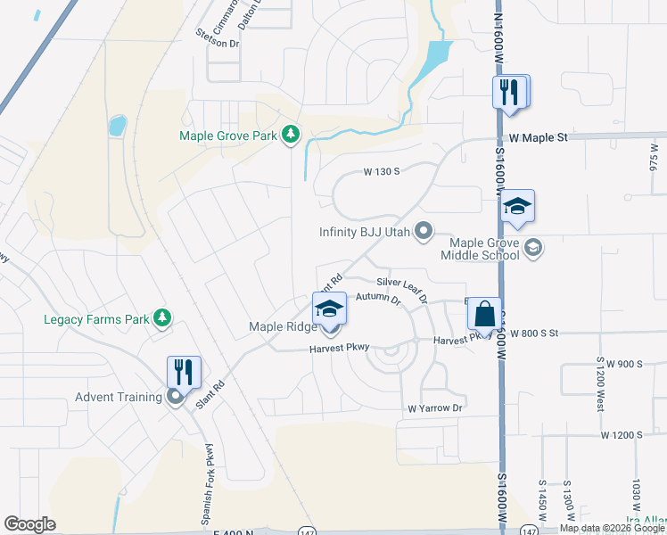 map of restaurants, bars, coffee shops, grocery stores, and more near 2265 West 560 South in Mapleton